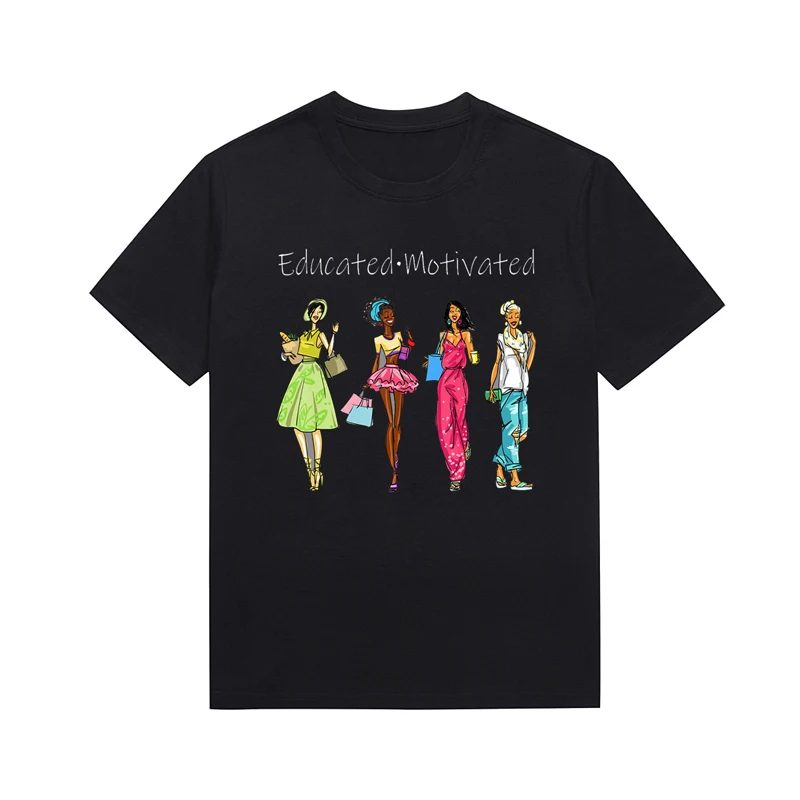 

Educated·Motivated Melanin Slogan Tees Y2K Clothing Retro Trendy Street Top Custom T Shirt For Women