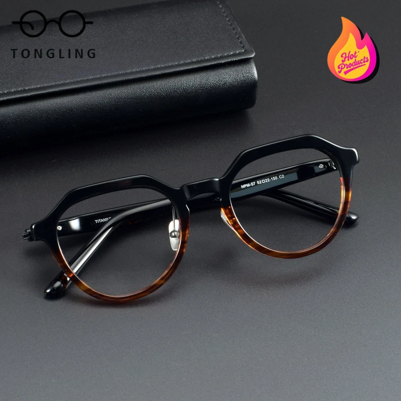 

2025 High-quality new women flip-top glasses fashionable polygonal men high-quality acetate round personalized glasses frames