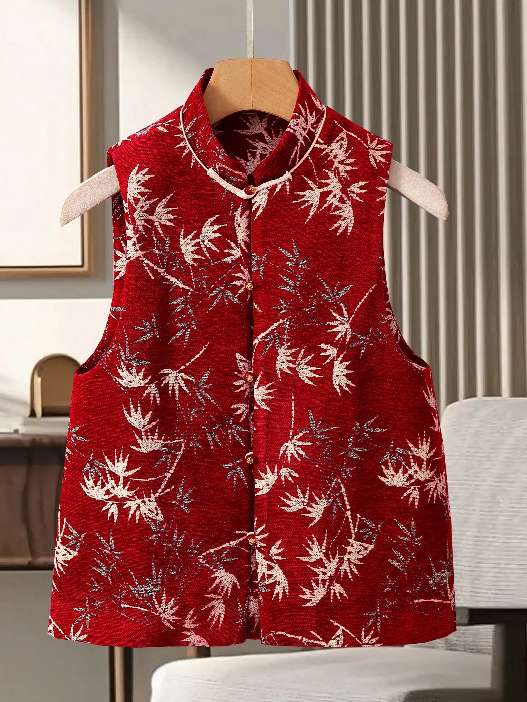 

Red New Chinese Sle Embroidered Thiened Women's Vest Bamboo Le Design Autumn Winter Faion Outerwear Traditional Tang ...