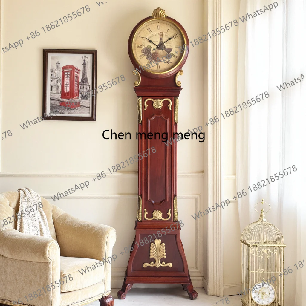 

French retro solid wood floor clock European wooden clock music timekeeping quartz clock functional locker