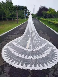Customized Real Photos 2 Layers Sequins Lace 5 Meters Cathedral Woodland Wedding Veils with Comb 5M Long 2 T Bridal Veils