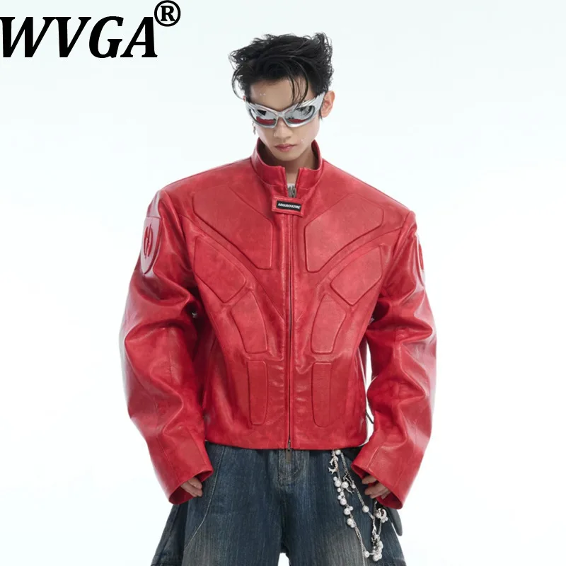 WVGA Autumn Winter New Man Tide Three-Dimensional Relief Trendy Stand Collar Jackets Niche Chic Casual Leather Coats Ins W12757