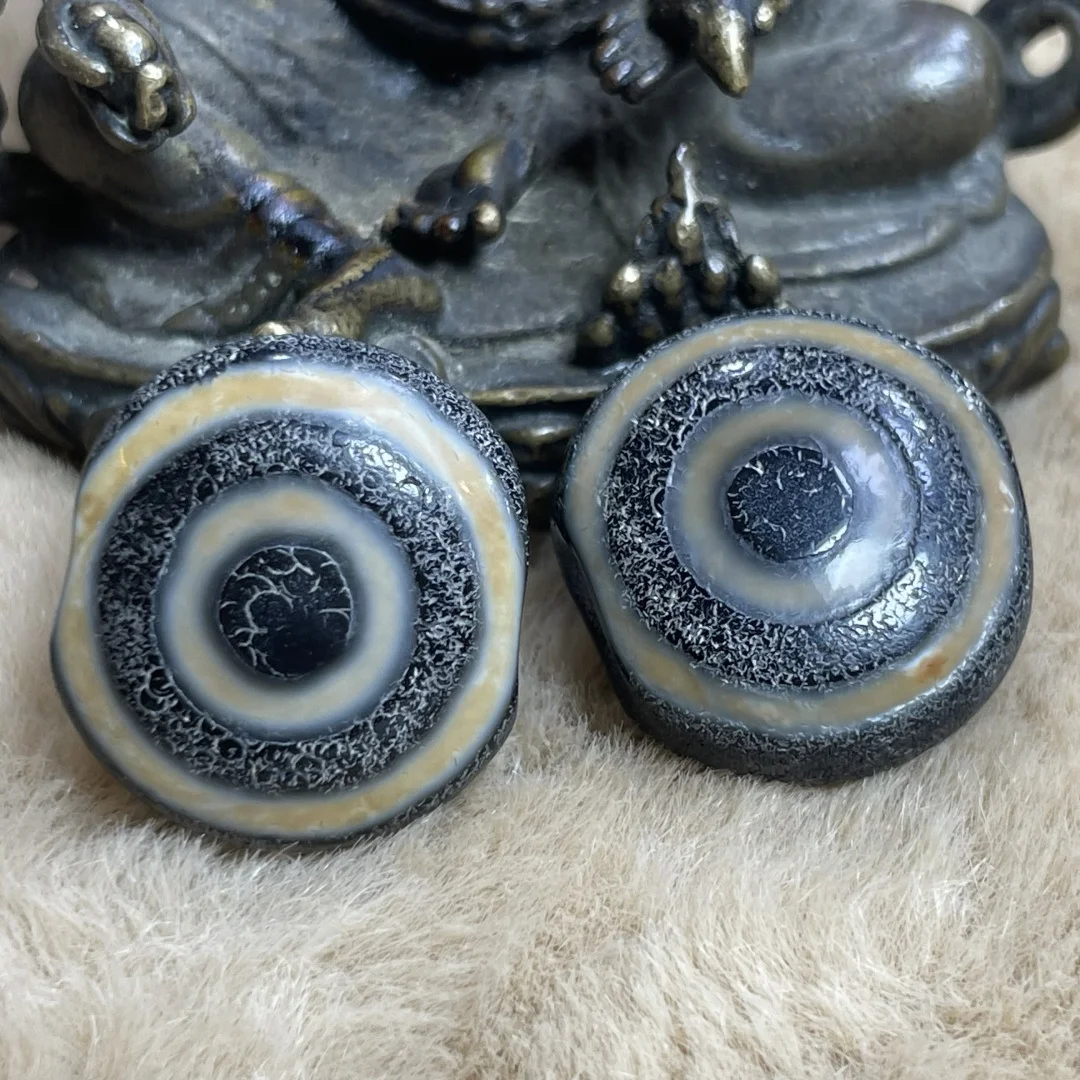 Energy Ancient Tibetan Old Agate The Great A pair of Black Diamond magic eyes Dzi Bead Amulet Pendant Gzi Beads 10x20mm