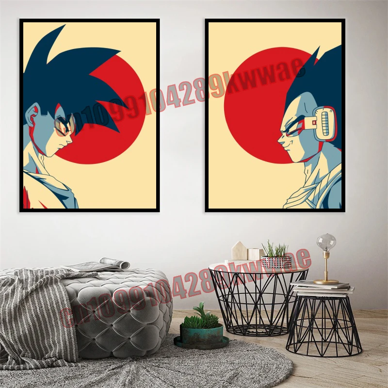 

Art Deco Animation Dragon Ball Poster, Goku, Vegeta, Super Saiyan Home Living Room Bedside Wall Hanging Art Canvas Painting