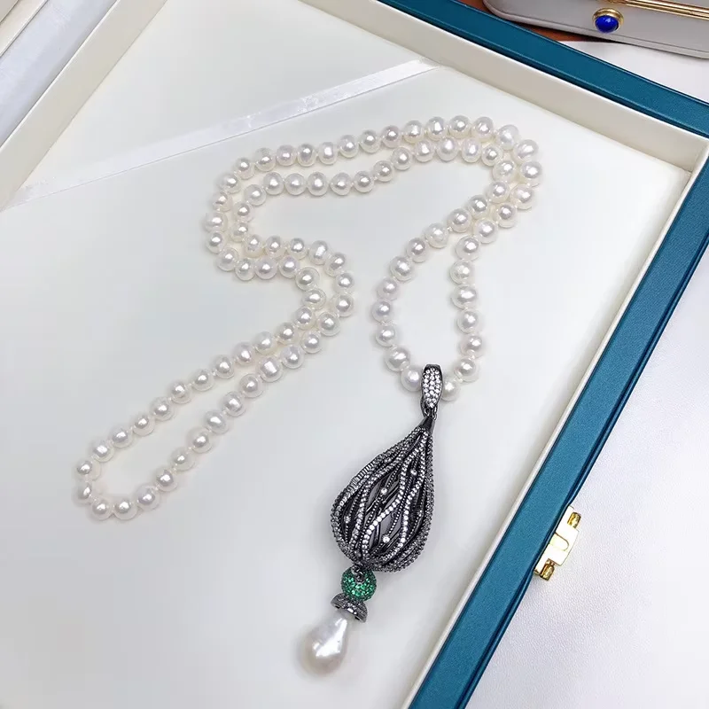 قلادة بيضاء طبيعية مقاس 28 بوصة من لؤلؤ كيشي الباروكي تشيكوسلوفاكيا للنساء #4