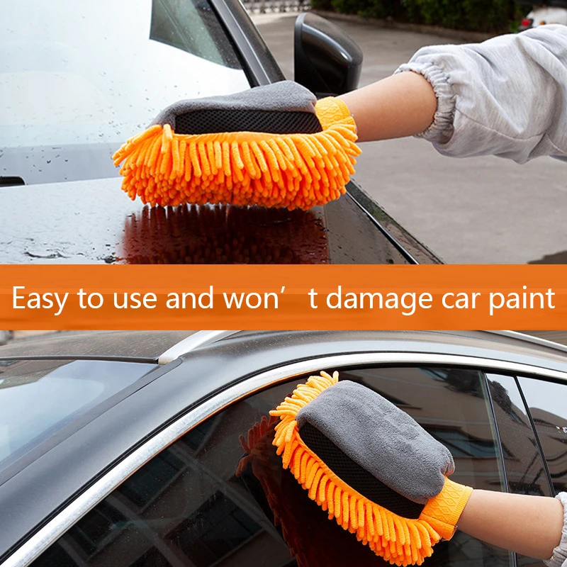 Car Waterproof Wash Microfiber Chenille Gloves Thick Car Cleaning Mitt Wax Detailing Brush Auto Care Double-faced Glove