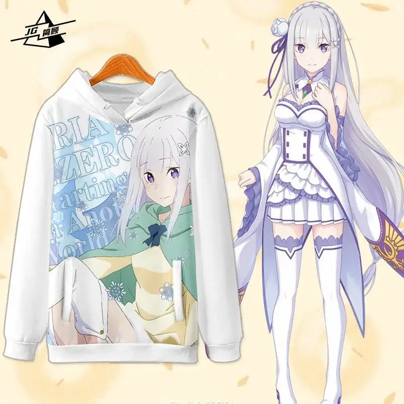 

Emilia Anime Game Cosplay Unisex Hood Hoodie Long Sleeves Tops Men Woman Sweaters