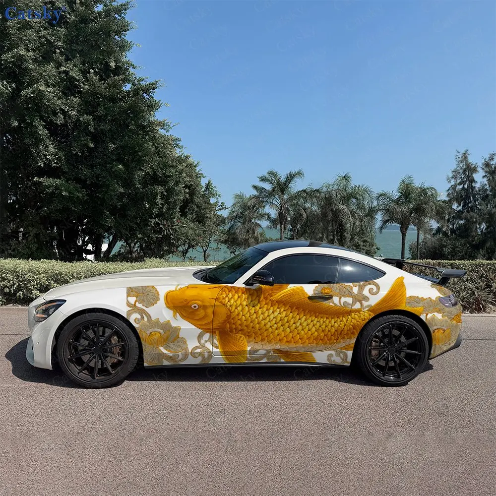 2pcs Auspicious Pattern Gilded Koi, Fade-resistant, Enhance Vehicle Aesthetics With Bold Artistic Design Car Vinyl Wraps