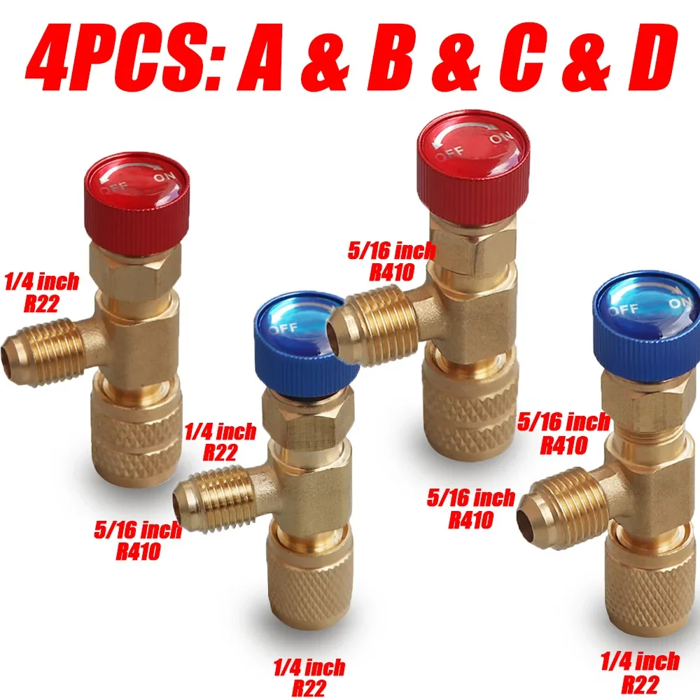 

4/2/1PCS R410A R22 1/4" Refrigeration Charging Safety Valve Air Conditioning Refrigerant Safety Liquid Adapter Hand Tool Parts