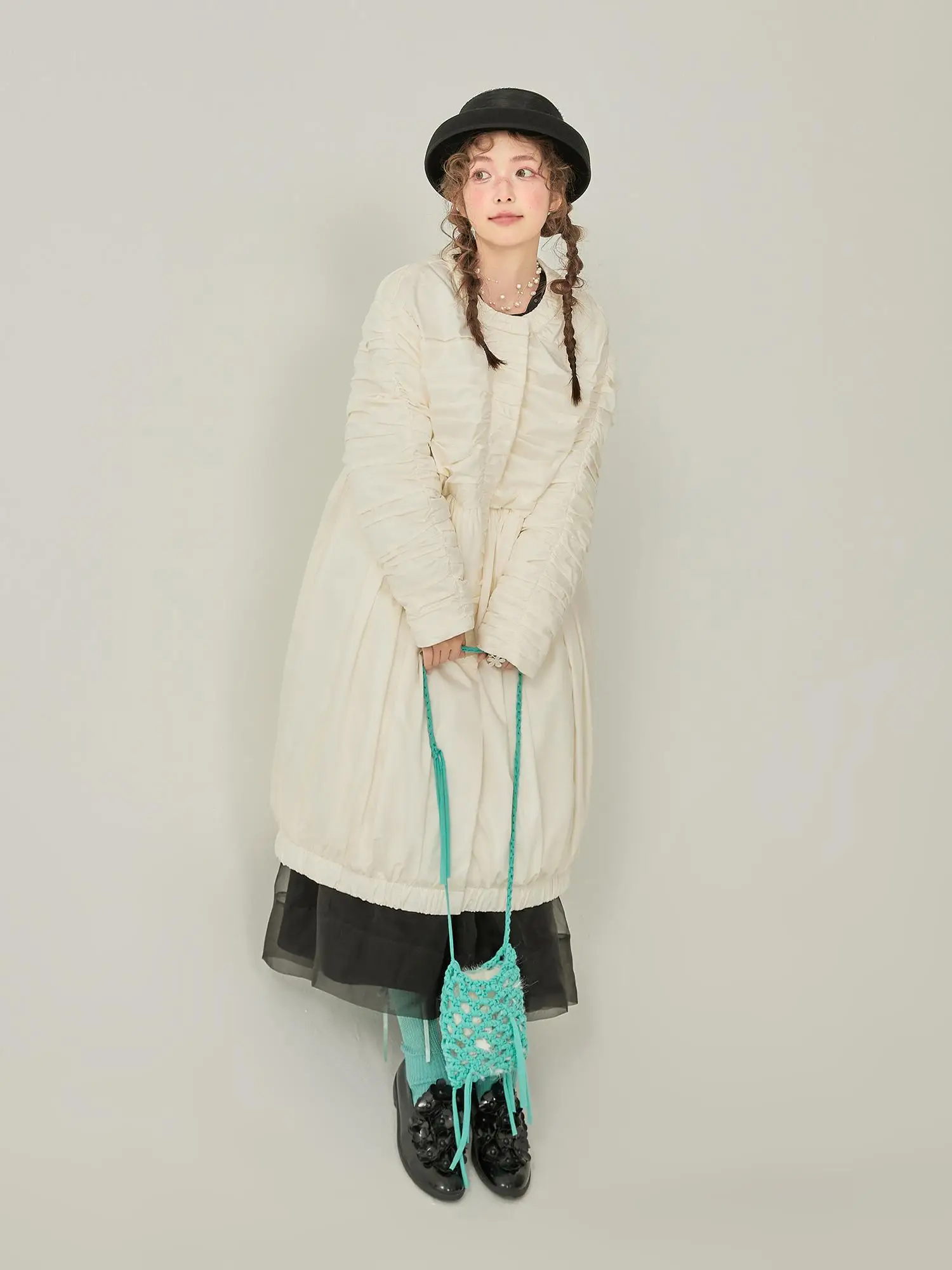 

Mani Japan Sle Sweet Straight Cut Long Sve down Jaetcourt Muted Желтое шелковое длинное пальто Зимняя верхняя одежда Теплая Thiened