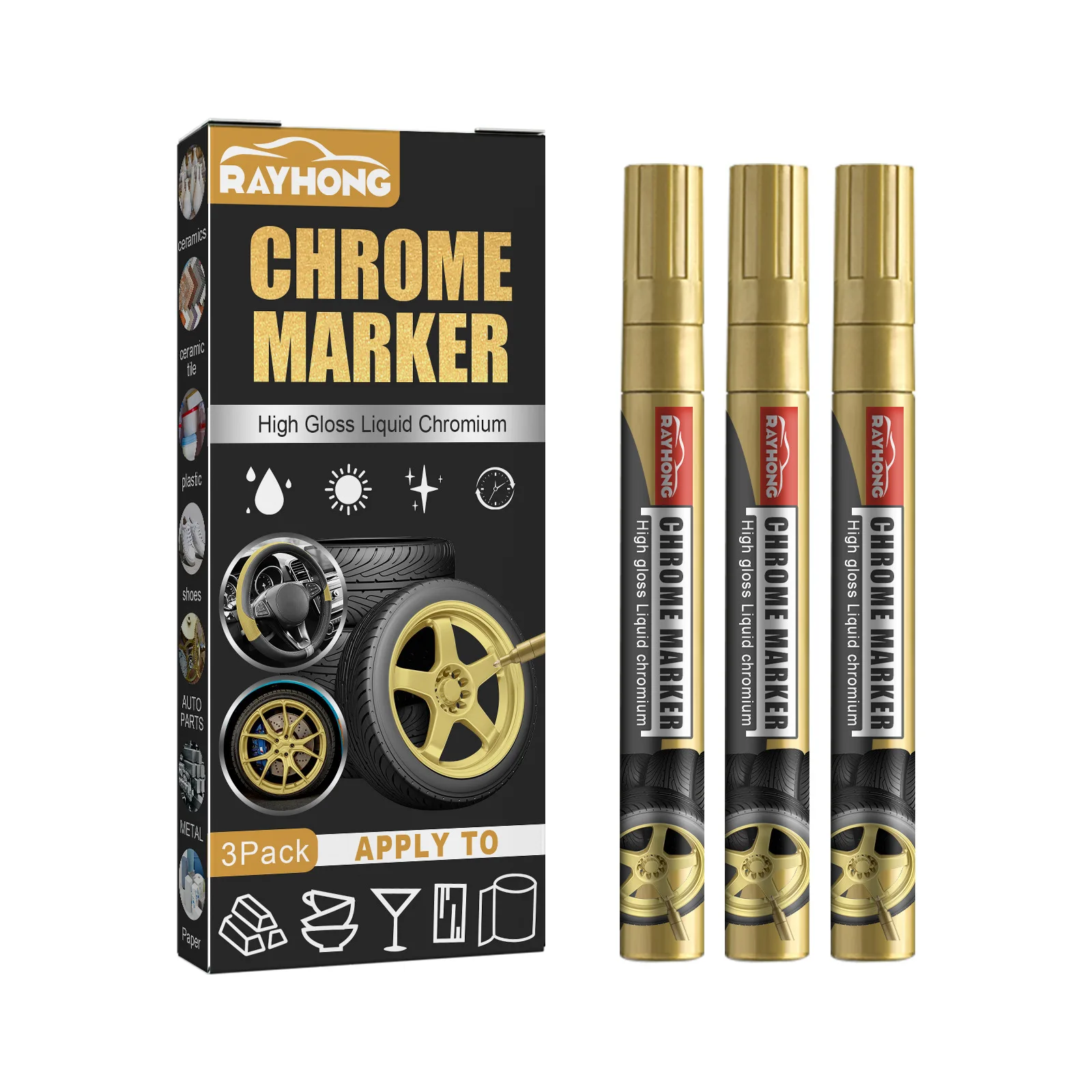 3pcs Liquid Mirror Chrome Marker Set DIY Car Paint Pens Metallic Markers Tire Graffiti Waterproof Car Care Accessories