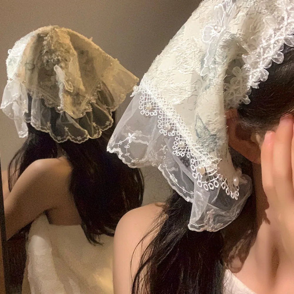 

Элегантная милая треугольная бандана с бабочкой в деревенском стиле, кружевной шарф для волос, повязки на голову, треугольный шарф, женский