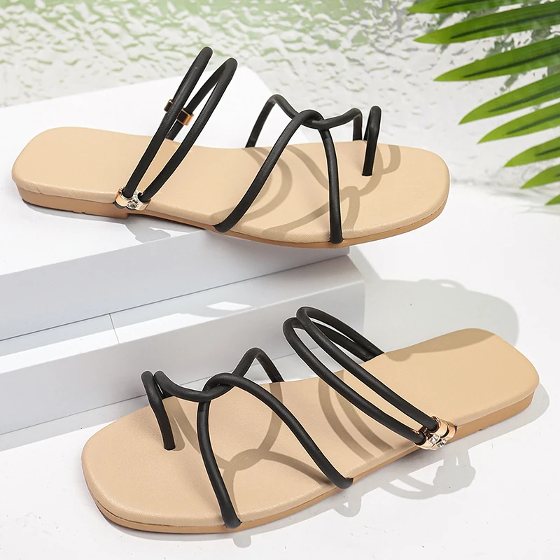 الصيف ضوء الراحة الشقق للنساء حجم كبير ساحة تو كليب على نعال مسطحة امرأة عبر حزام لينة وحيد عدم الانزلاق الوجه يتخبط #6