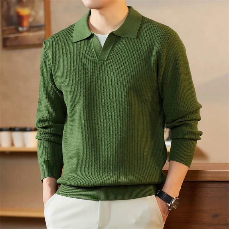 

High End Men's Knitted Long Sve irt Wool Blend Ocean Collar Sweater Ci Walk Outdoor Busin Casual Faionable