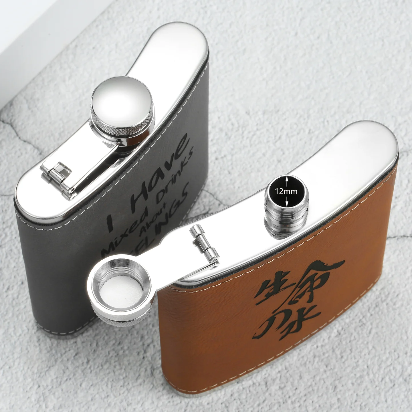 6 OZ Stainless Steel Hip Flask With Leather K Personalized Custom Photo LOGO Name Alcohol Whiskey Portable Bottle Gift For Man