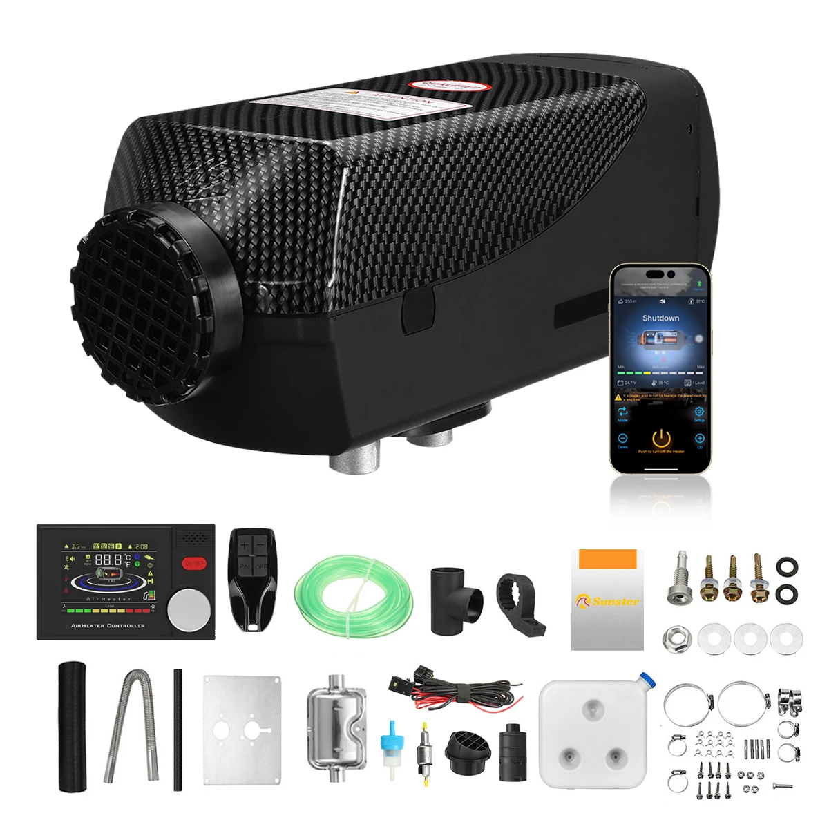 Chauffage à air diesel portable, 8KW, 12V, 24V, application Bluetooth, télécommande, altitude automatique, chauffage de nuit pour tente,