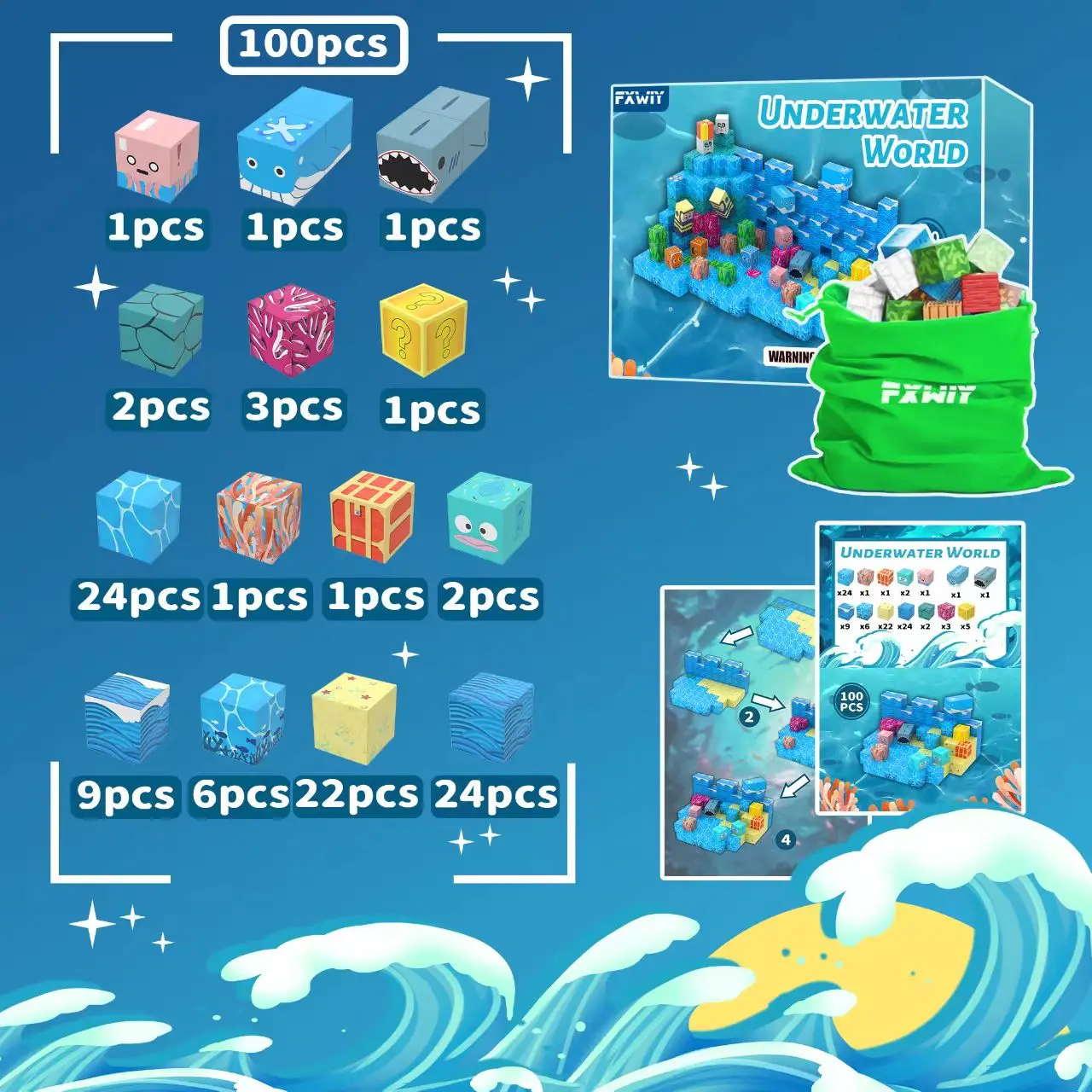 Conjunto de construção de cubo magnético mundial - forte adesão magnética - montagem versátil - cena DIY - brinquedo interativo pai-filho
