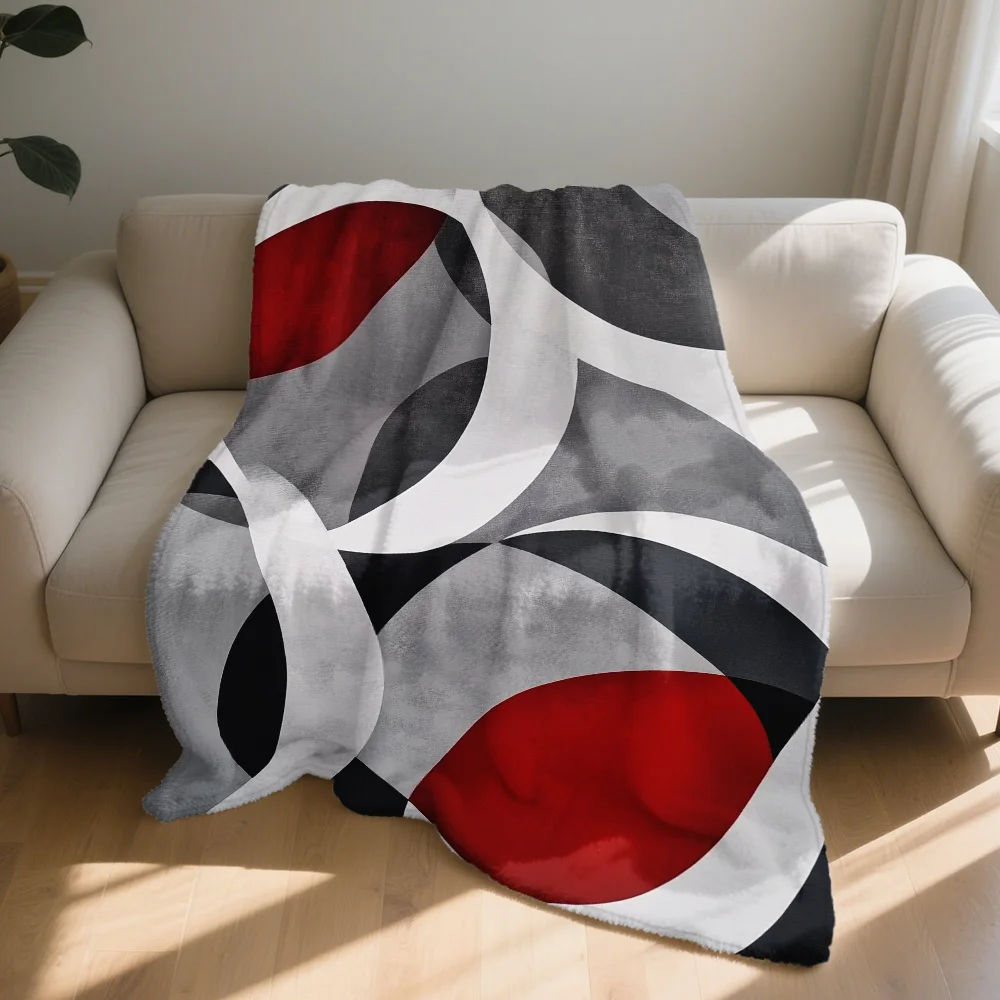 Modern Abstract Geometric Throw Blanket Sofa Couch Decor Art Accent Black White Circle Pattern Cozy Boho Living Room Home Gift