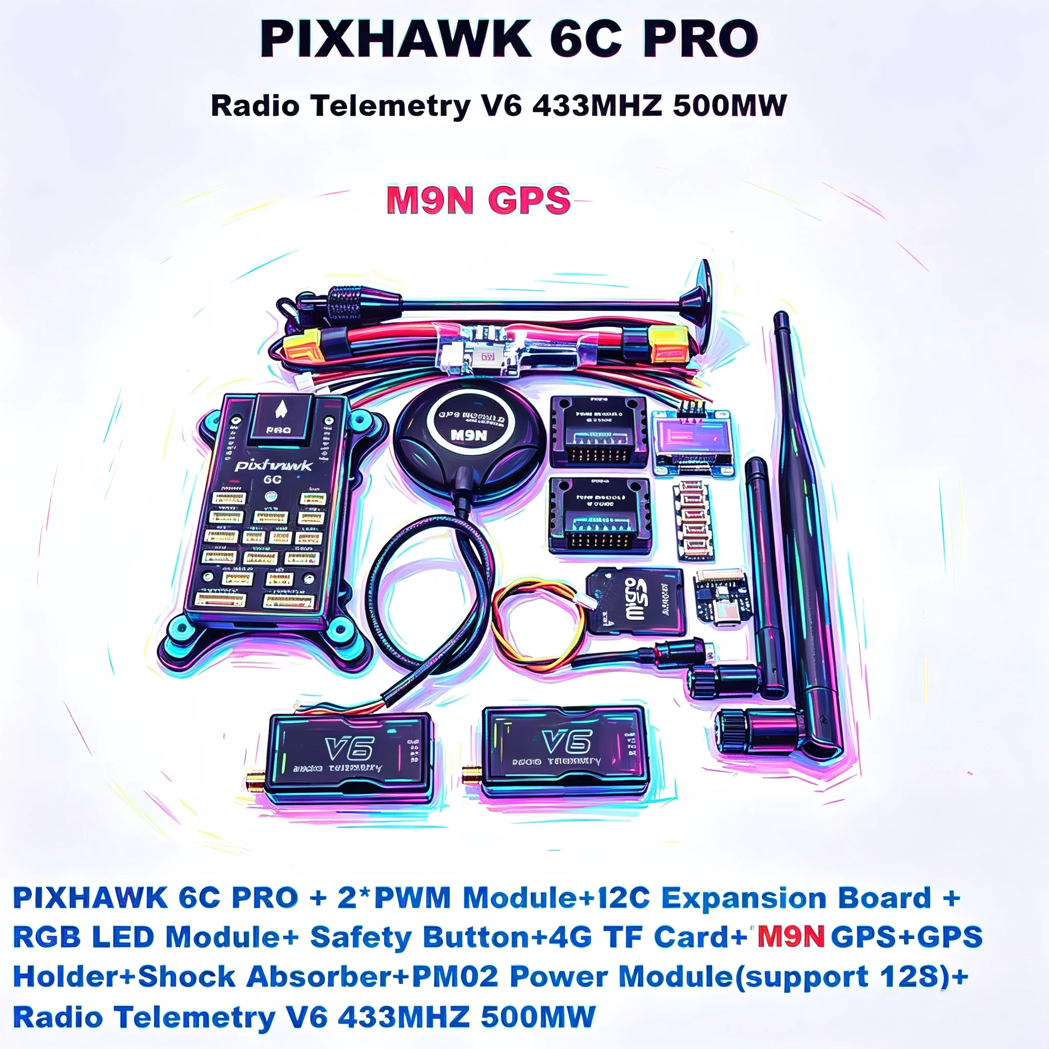 PIXHAWK 6C PRO FMUV6C Ardupilot PX4 32 Bit Flight Controller Autopilot with 4G SD Safety Built-in Buzzer Copter Plane Rover Boat