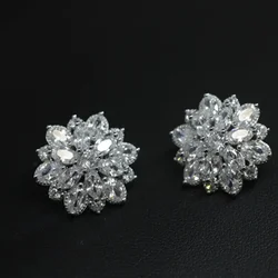 925 Sterling Silver AAA Cubic zirconia Flowers Stud Earrings For Women Luxury Bride lady fashion jewelry Anti allergy