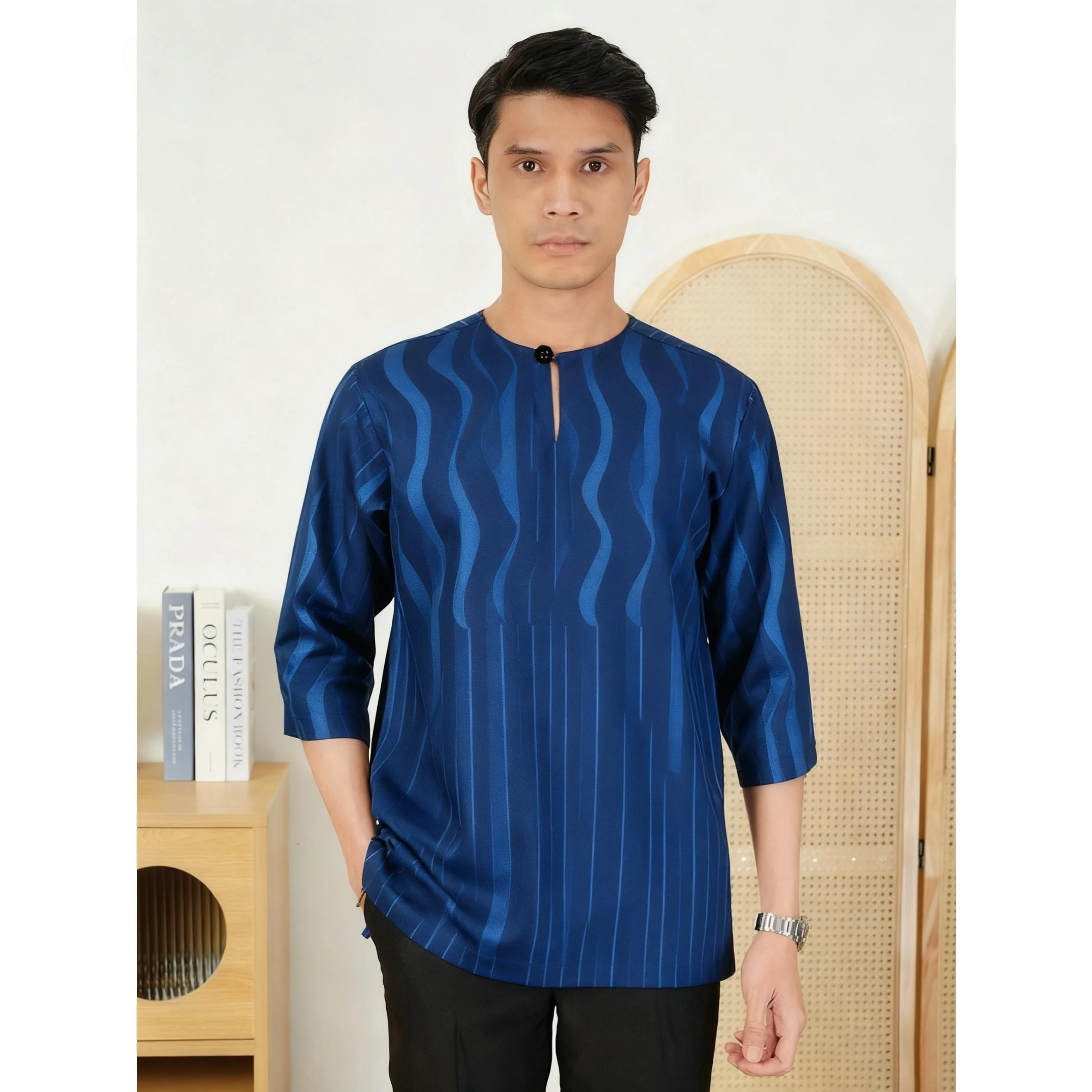 تي شيرت إسلامي مخطط مطرز للعيد بأكمام قصيرة تي شيرت جوبا عبايات فضفاضة غير رسمية 2026 Ropa Musulmana تي شيرت إسلامي #1