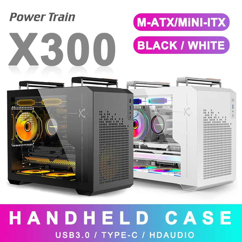 Power Train X300 MINI-ITX Handheld Computer Case Glass Side Transparent Case 240 Water Cooled MATX Desktop Small Host Case