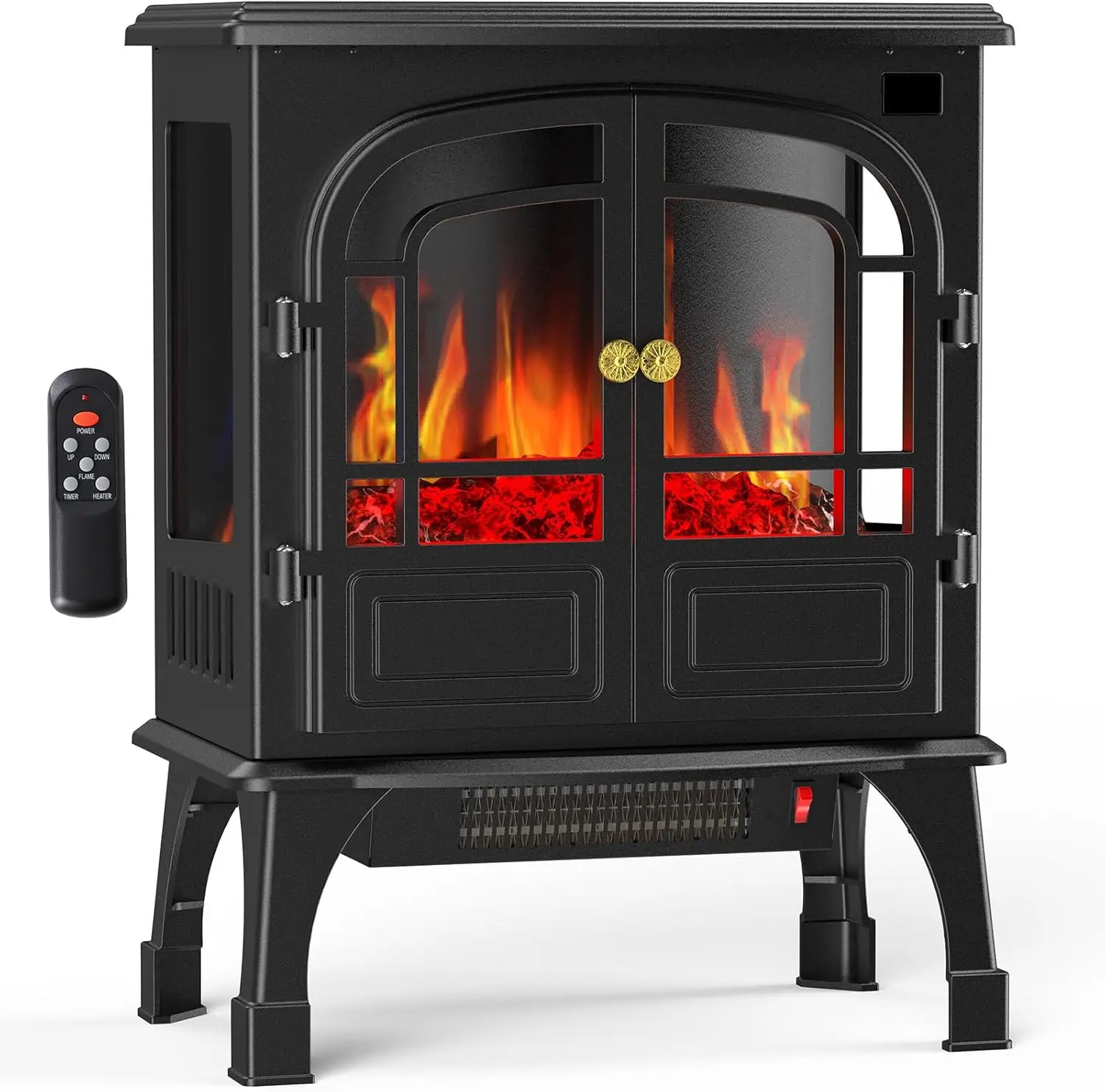 

Freestanding Electric Fireplace, 26”Two Door Fireplace Heater with 3D Flame Effect, Overheating Safe Design, Energy Saving