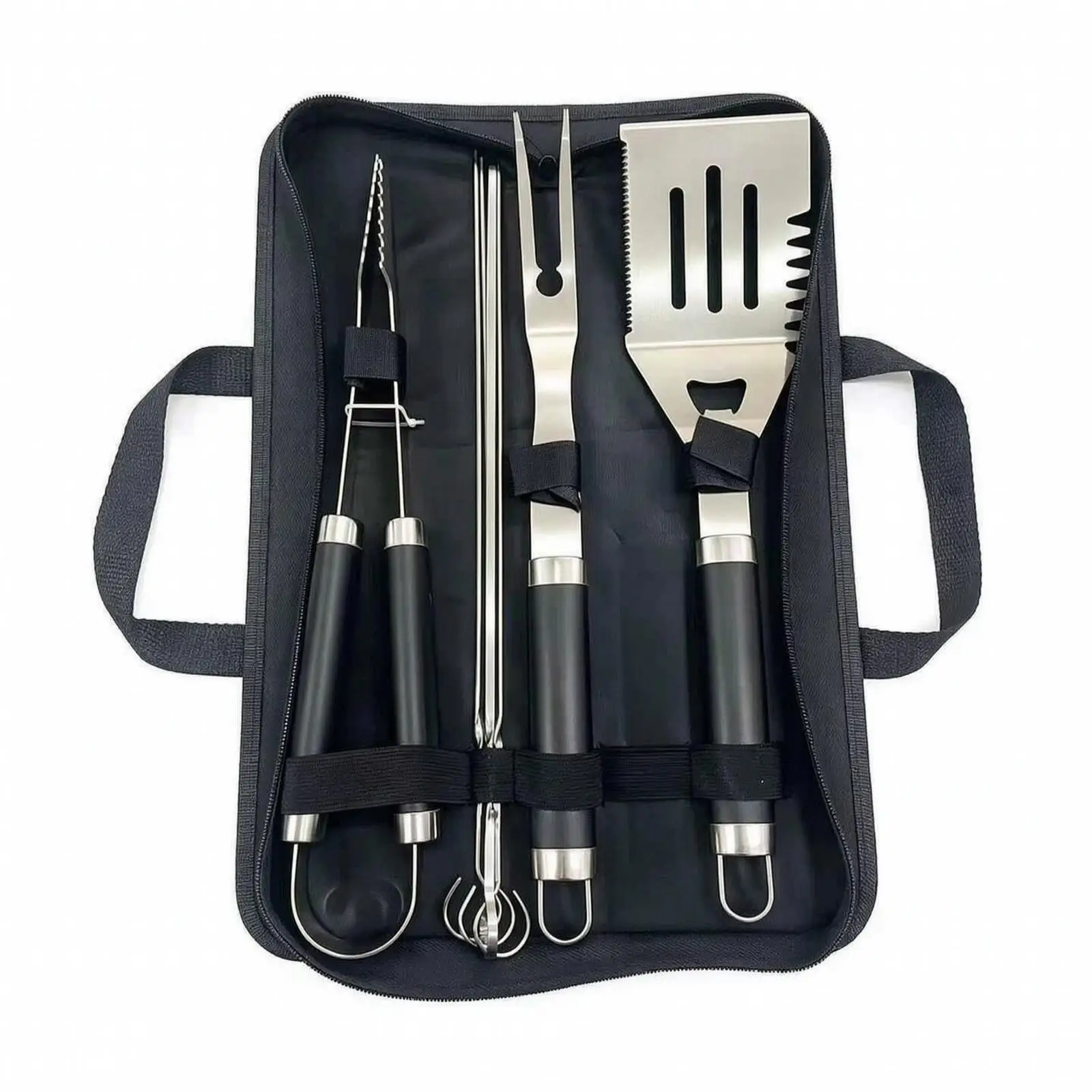 Kit de Ferramentas para Churrasco com 7 Peças, Conjunto de Utensílios para Churrasco com Cabo Longo e Bolsa de Armazenamento, Conjunto de Utensílios para Grelhar com Bolsa de Armazenamento, Portátil
