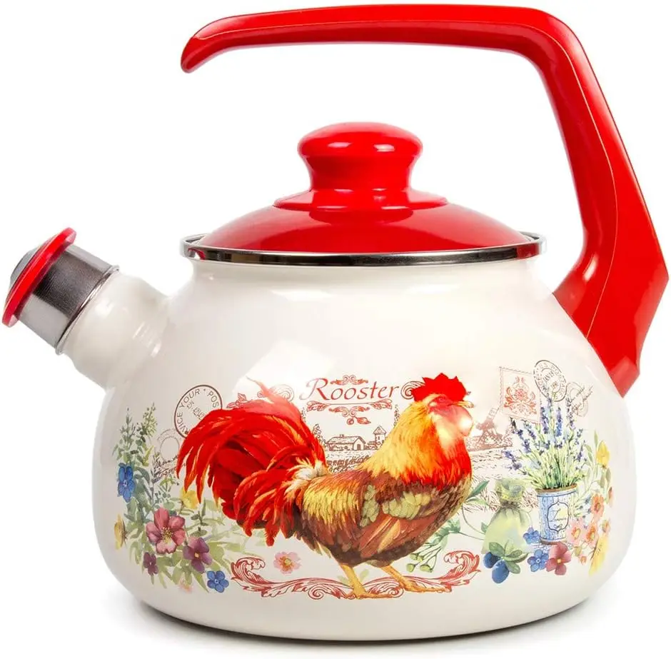 

Valloowink Whistling Tea Kettle Stovetop Rooster Enamelware Kettle 2.7-qt. (2.5 L)