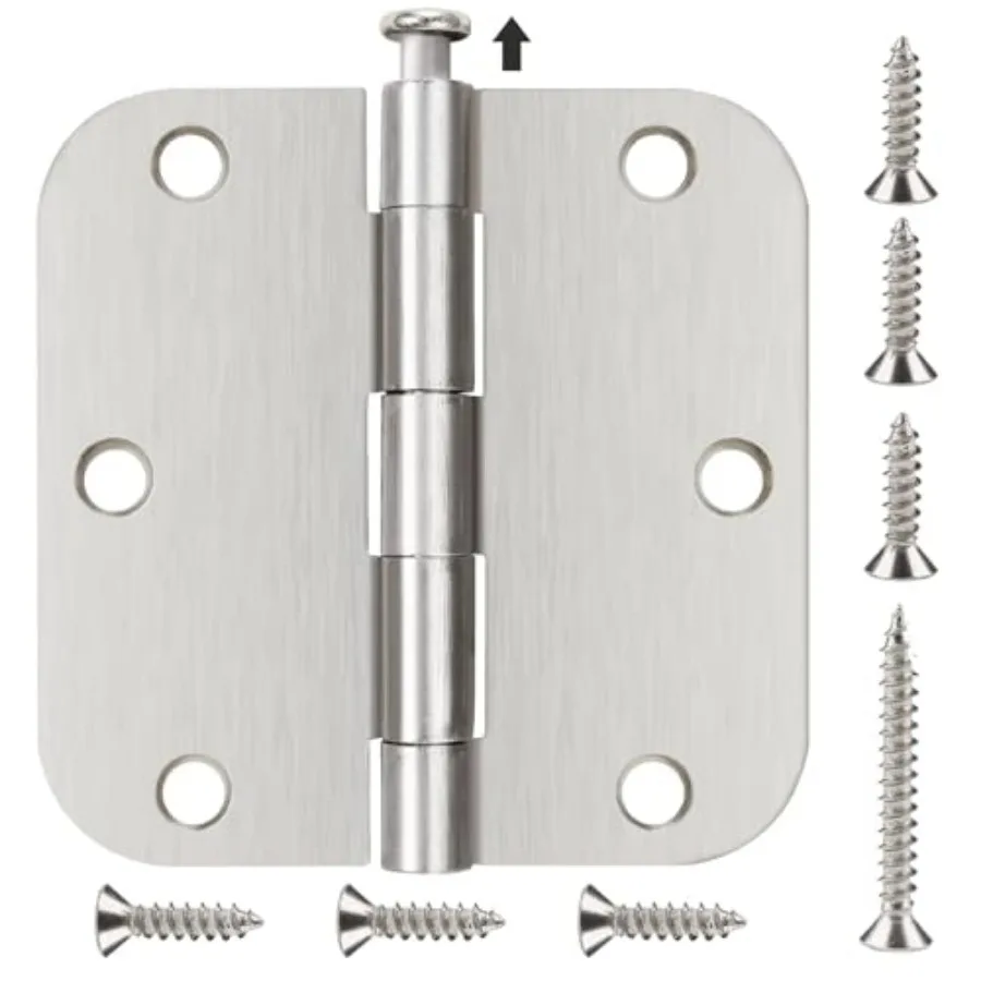 

3 1/2 Inch Door Hinges Brushed 3.5" Interior Rounded 5/8" Radius Iron Bifold Silver Residential 3 ½"s Hinge for Doors Hardware