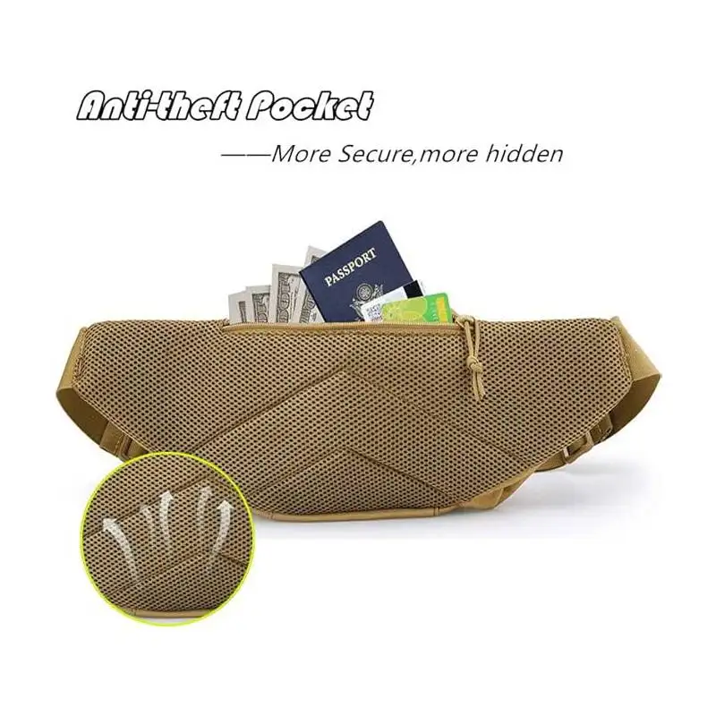 حقيبة خصر تكتيكية متعددة الوظائف للاستخدام الخارجي مع 4 جيوب بسحاب، حقيبة حزام للتنزه سيرًا على الطراز العسكري (كاكي)