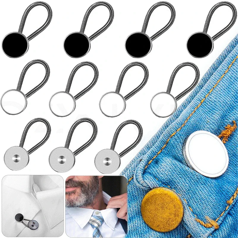 2PCS Metal Collar Buttons Extenders Waist Elastic Button Extender Neck Extenders For Shirt Dress Coat