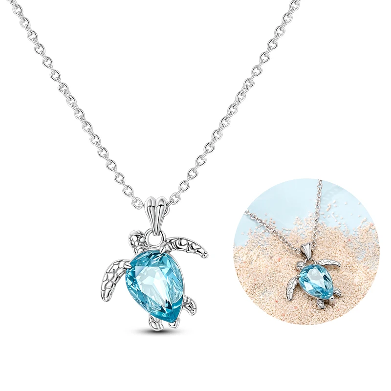 المرأة تألق السلاحف البحرية قلادة 925 فضة الأزرق المحيط سحر الخرز قلادة قلادة صالح الأصلي هدايا مجوهرات الحفلات