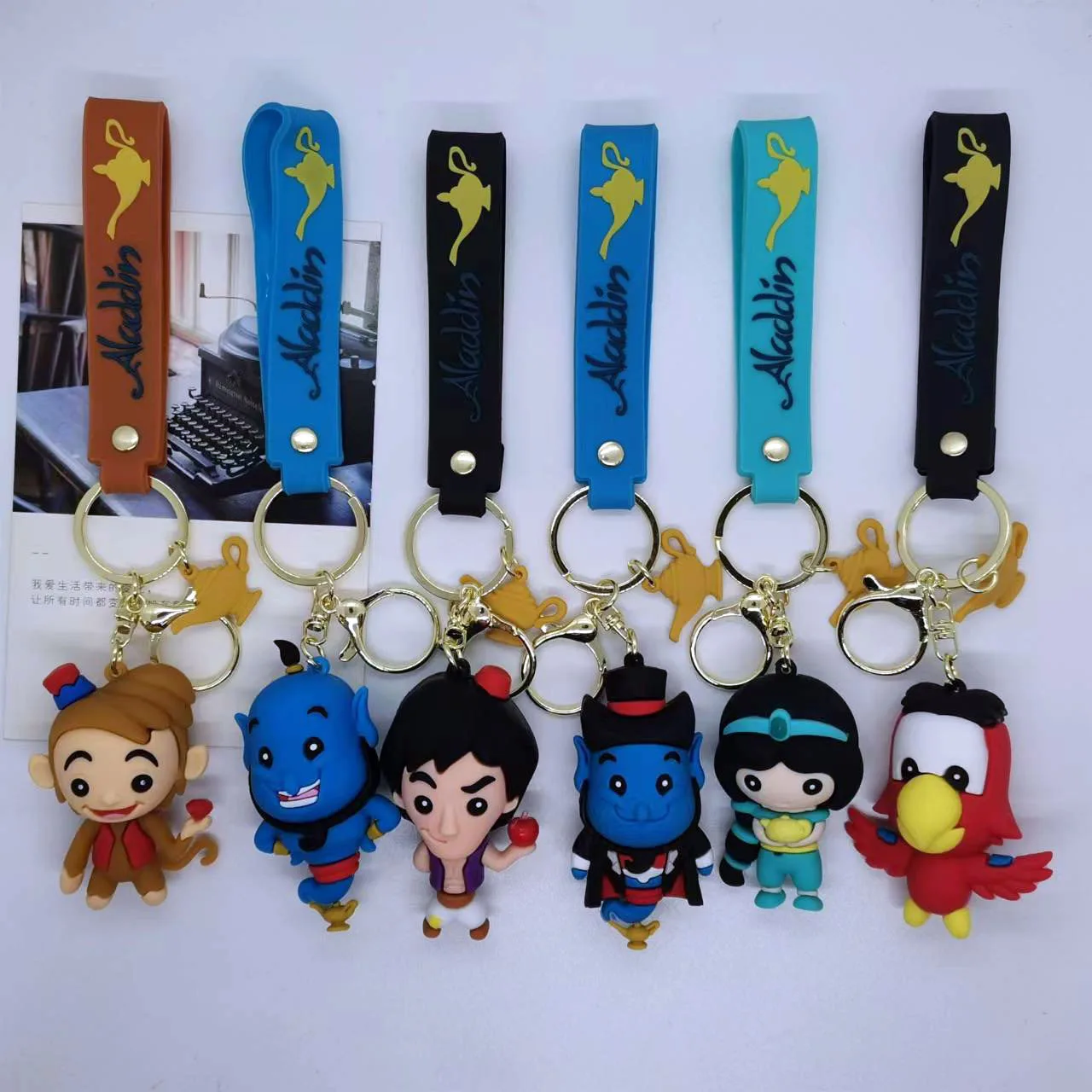 Cartoon Animation Film Aladdin Keychain Cute Princess Jasmine Keyring Kawaii Backpack Decoration Ornament Kids Gift