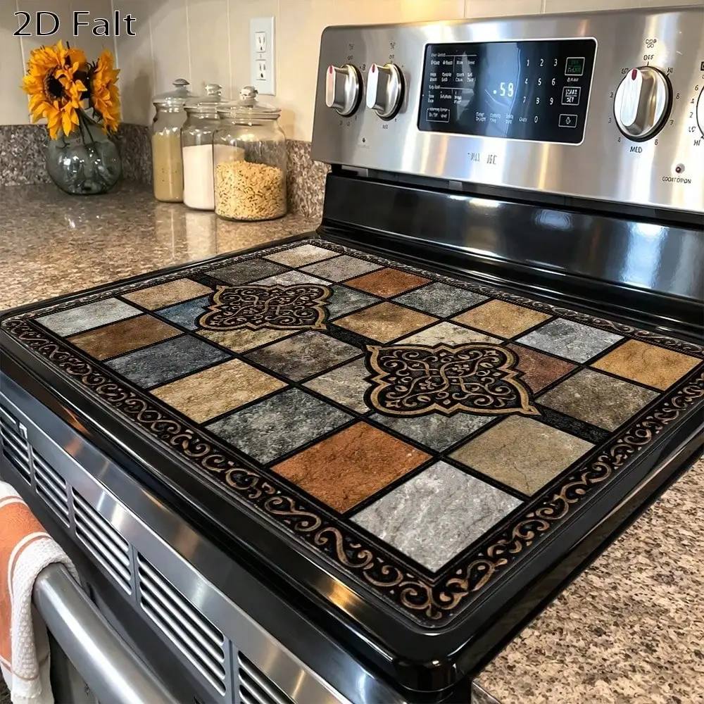 Vintage Pattern Multi - Functional Stove Protector Mat, Heat - Resistant, Wear - Resistant, Dirt - Resistant, Durable, Easy To Clean, Reusable, Suitable For Gas Stove, Glass Cooktop, Induction Cooker, Oven, Washer And Dryer Top