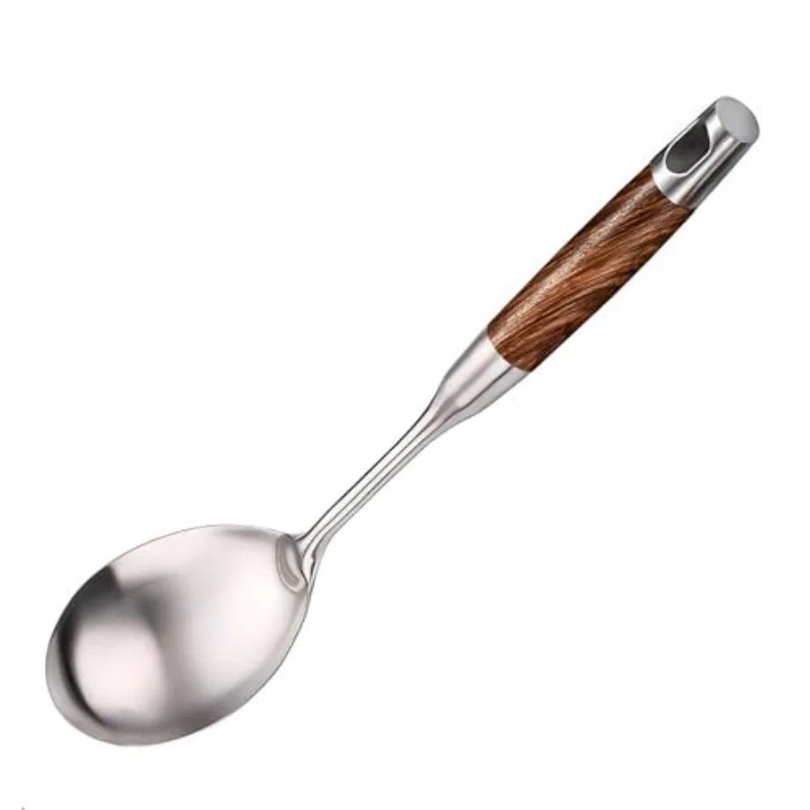 

13.3" Large Serving Spoon - Stainless Steel with Wooden Handle for Buffet Cng Mixing and Baking - Kitchen Utensil for Restauran