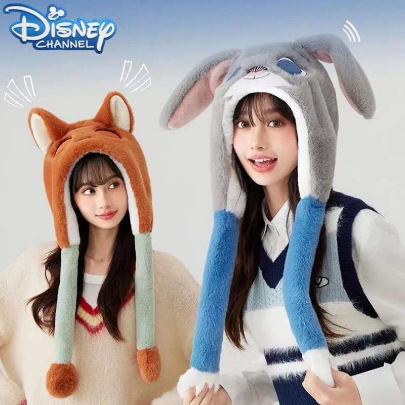 New Disney Judy Hopps Nick Wilde Cute Creative Anime Movie Thickened Plush Hat Personalized Cartoon Winter Warm Moving Ear Hat