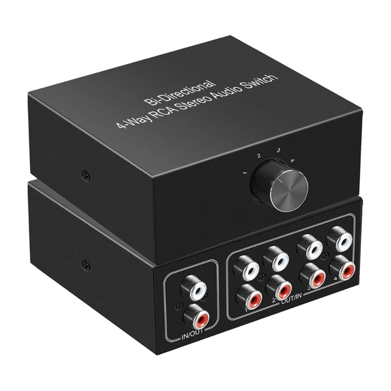 SZ 3.62x4.21x1.61 inch Size 4-Port Bi-Directional Audio Switcher Lossless Equipment Plug and for Play for Desktop and Offic