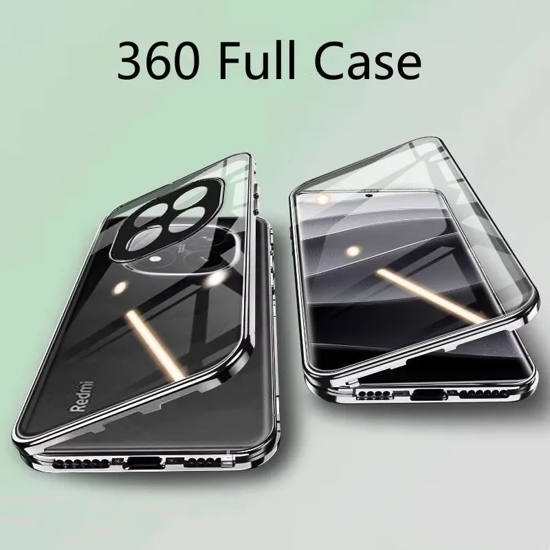 

Phone Case 360 Double Sided Glass For Xiaomi Redmi Note 14 Pro 5G Metal Magnetic Lens Protector For Mi POCO X7 Pro Cover