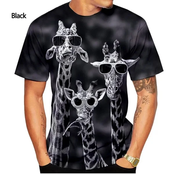 New Fashion Cute Giraffes 3D Printing T Shirt Men\'s And Women\'s Summer Casual Short-sleeved Oversize Street T-shirt Kid Tops