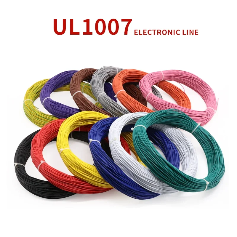 2M/5M UL1007 PVC Tinned Copper Wire Cable 16/18/20/22/24/26/28/30 AWG White/Black/Red/Yellow/Green/Blue/Gray/Purple/Brown/Orange