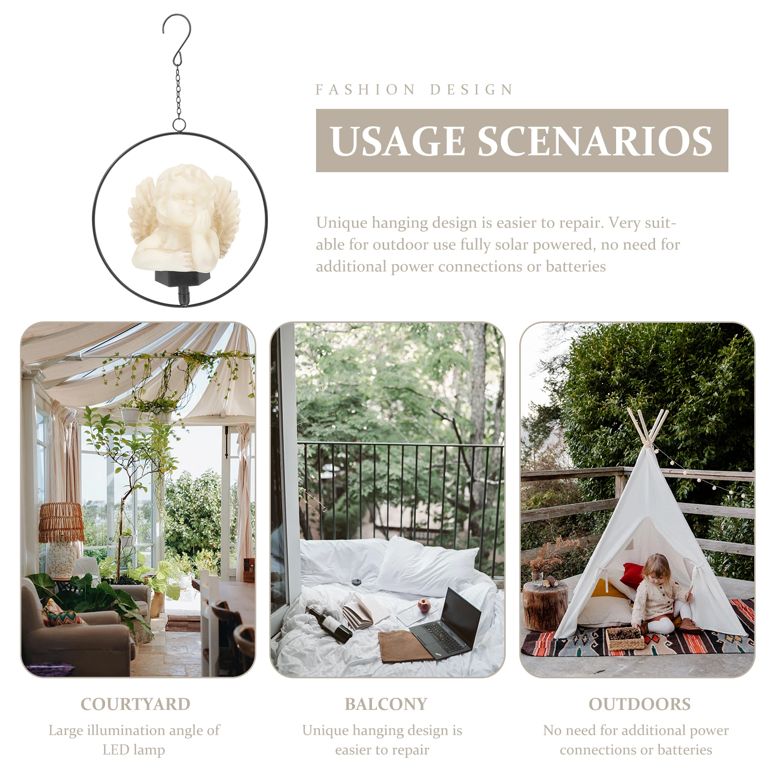 

Solar Powered Angel Hanging Light Waterproof Garden Decorative Lamp for Outdoor Lawn Christmas Decoration Night Lighting