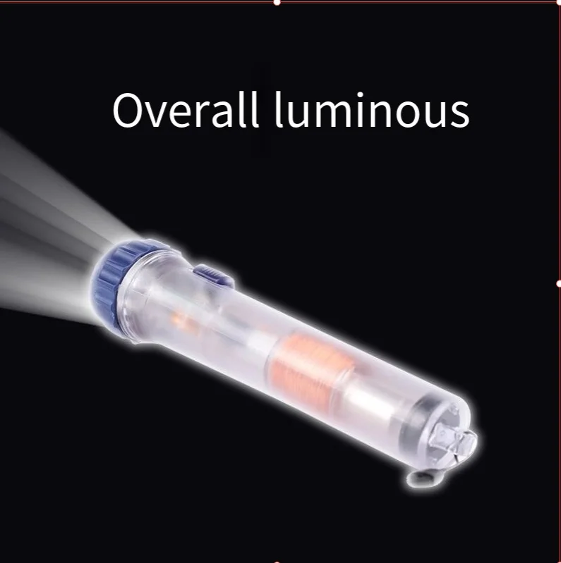 Self-powered transparent emergency flashlight, hand-crank charging, strong magnet, self-powered, powerful magnet