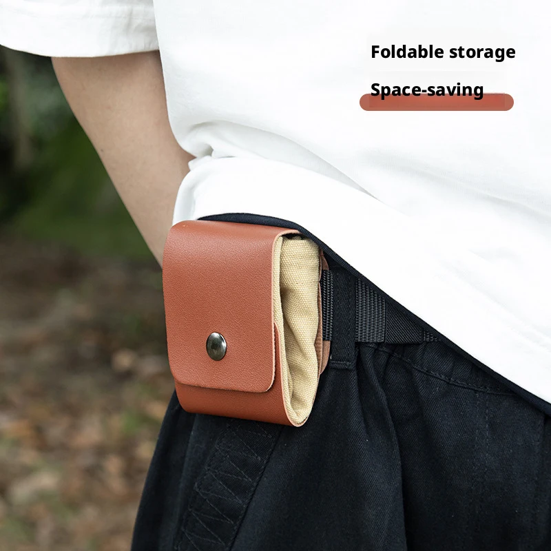 Canvas Foraging Bag with Waist Belt, Foldable Outdoor Picking Pouch, Multifunctional Drawstring Tool Storage Bag for Hiking.
