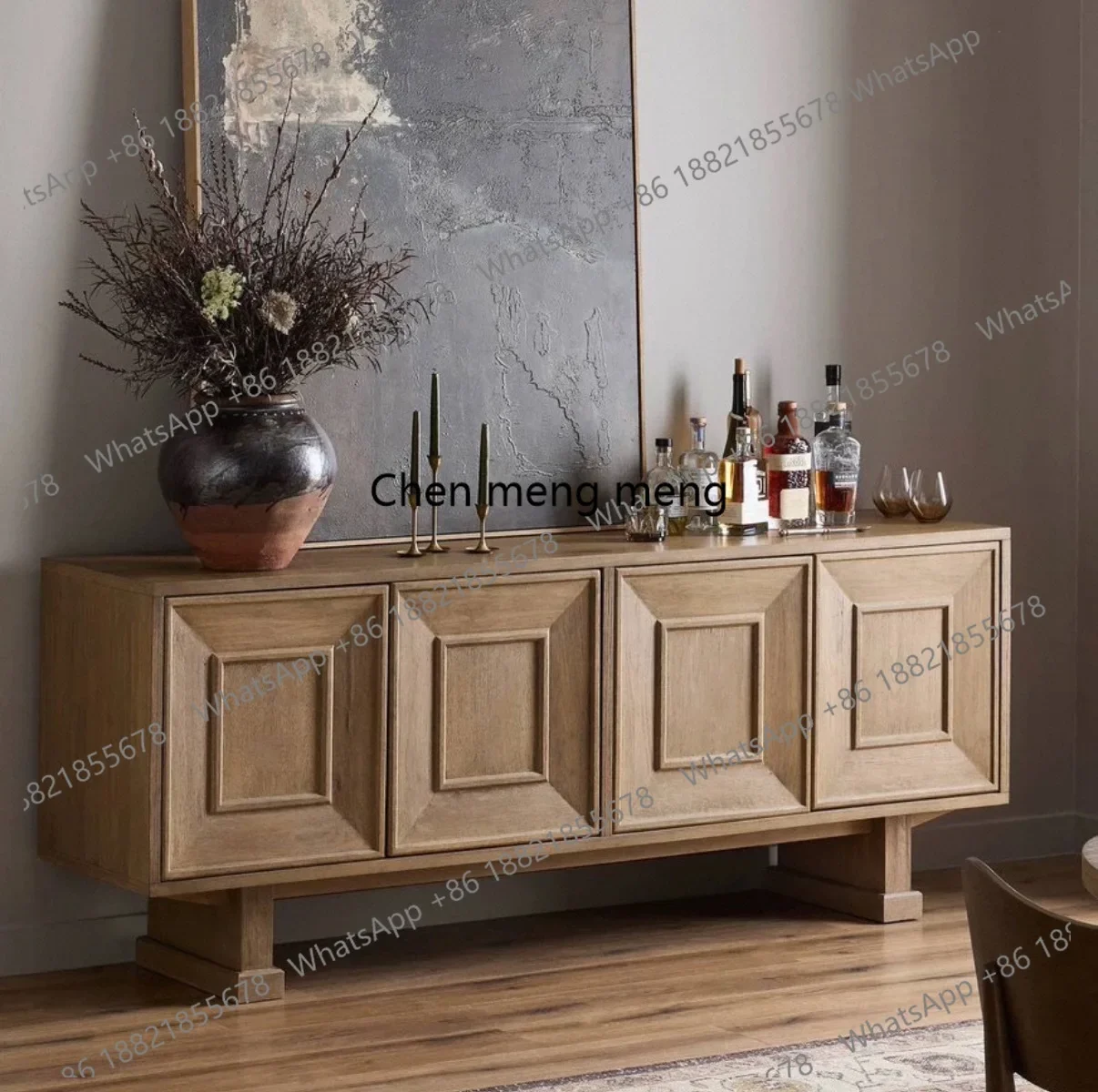 

American vintage living room TV cabinet, log color carved dining side storage cabinet, household entrance partition cabinet