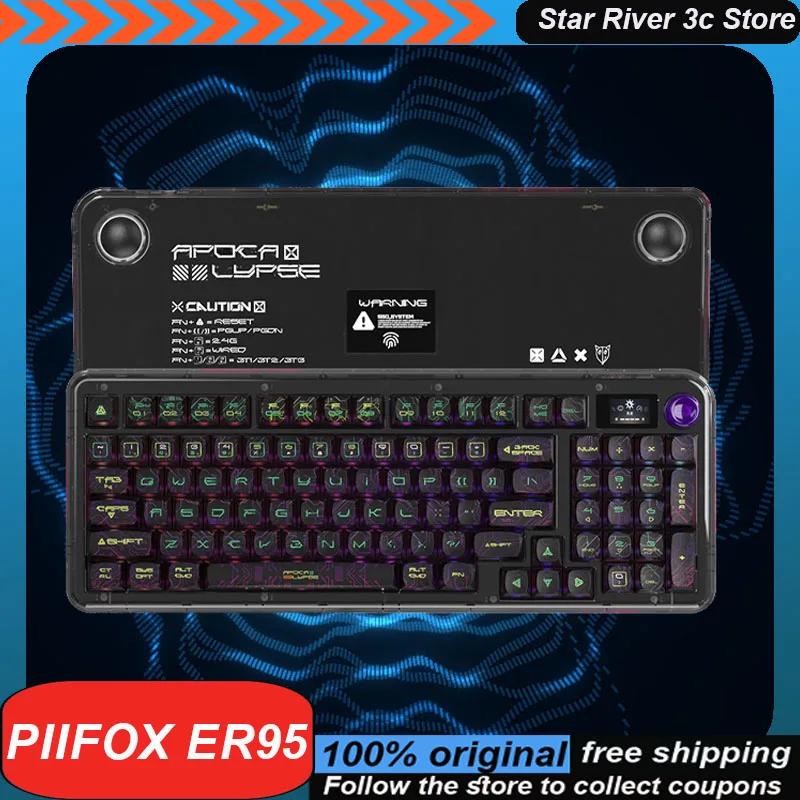 teclado mecanico sem fio three mode corpo transparente tela led rgb teclado de jogo personalizado laptop piifox er95 01