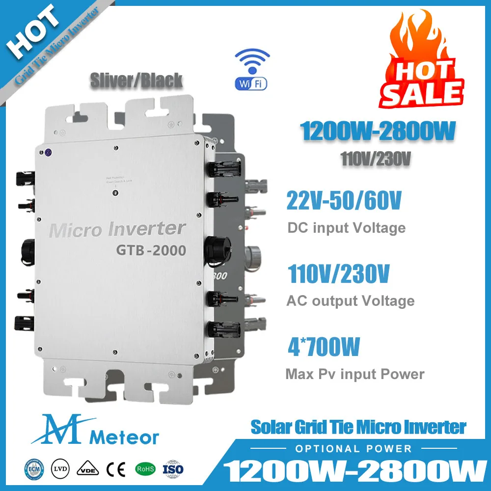 Meteor 1200W/1600W/2000W/2800W Mppt Micro Grid Tie Inverter com Tensão Dupla 110V/230V IP65 Água Para sistema Solar