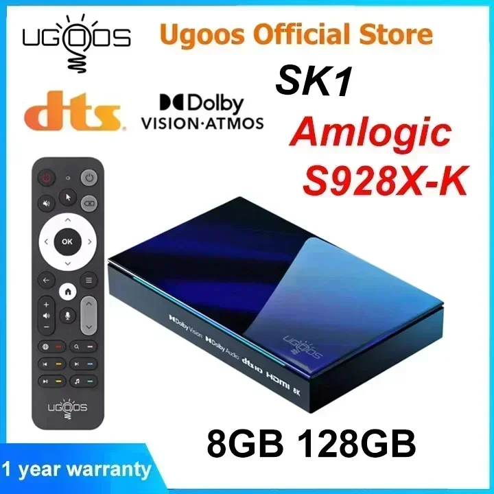 Ugoos SK1 Smart TV Box Android 11 Amlogic S928X-K 8GB 128GB Wifi 6 BT5.2 1000M Set Top Box Dolby Widevine L1 DTS Support