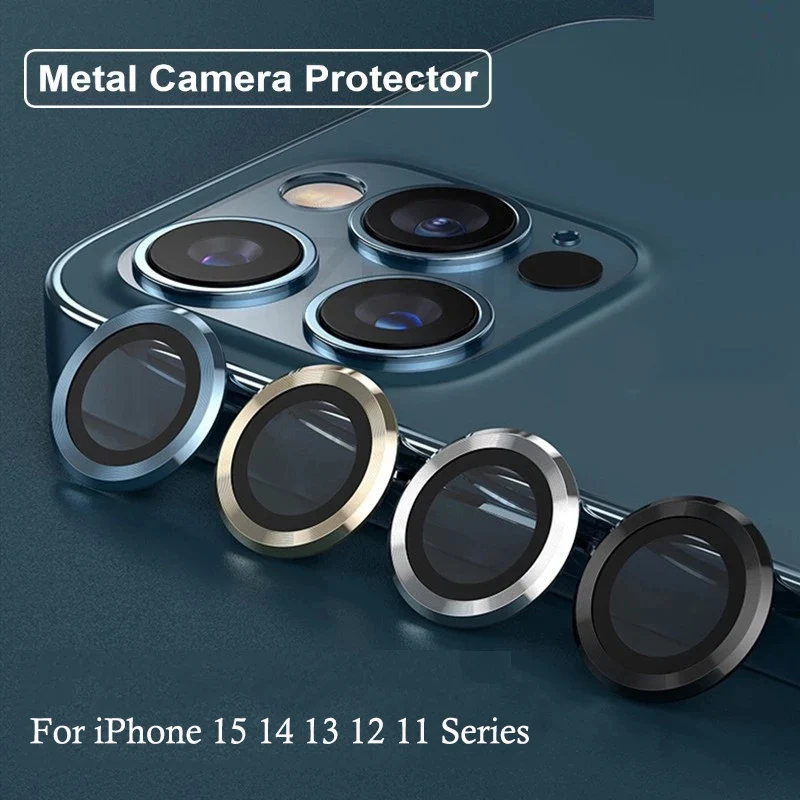 For iPhone 15 14 13 12 Pro Max Camera Lens Protector Camera Metal Ring Glass for iPhone 11 12 13 14pro max 15Plus Protective Cap