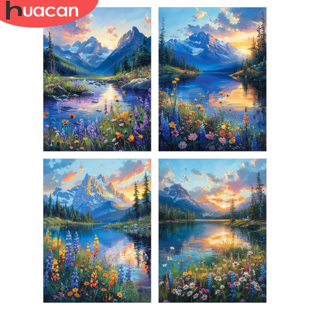 HUACAN 5d Diy Diamond Mosaic 5d Mountain Landscape Crafts Full Square Round Drill Diamond Painting Daisy Flower Rhinestones